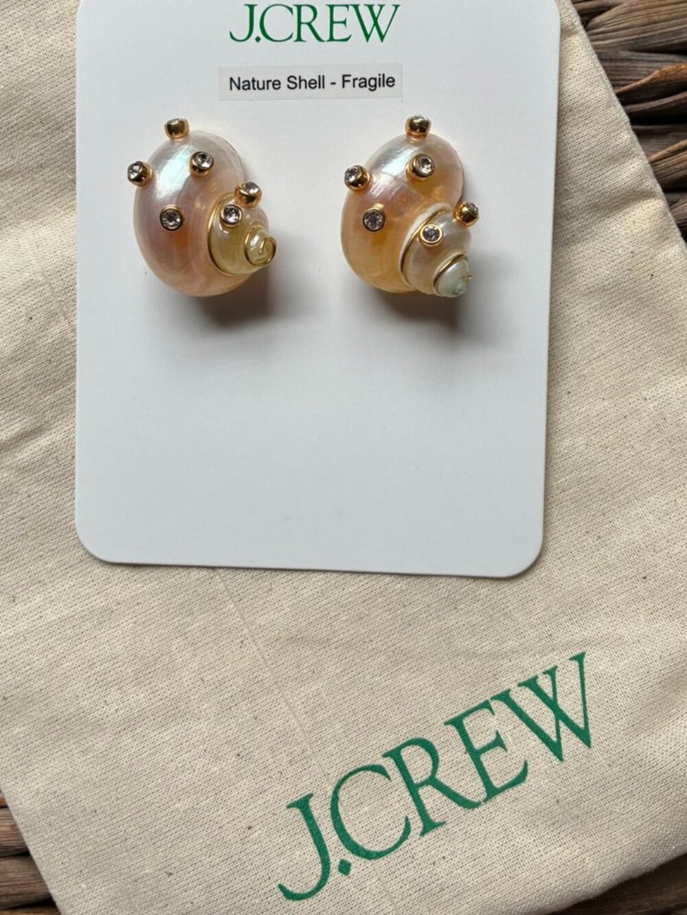 NWT J. Crew Genuine Seashell Stud Earrings with Crystals